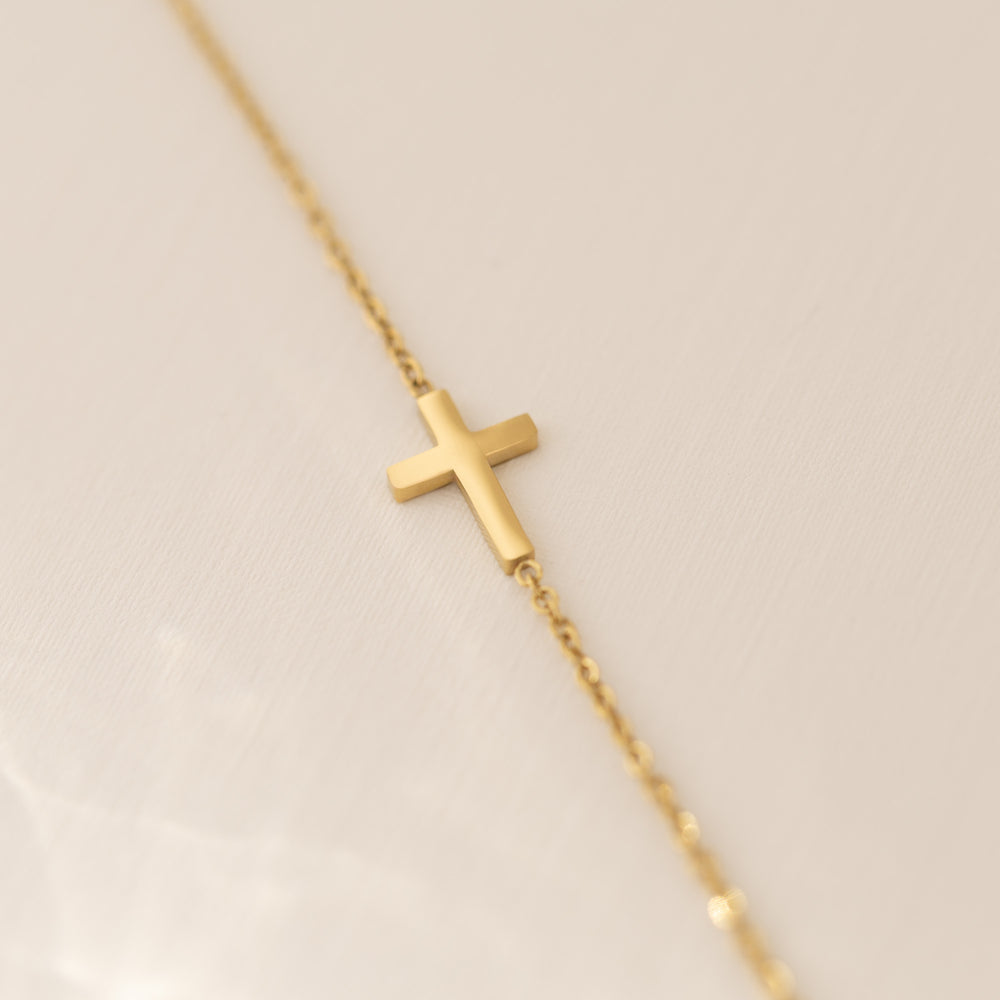Gold Sideways Cross Necklace