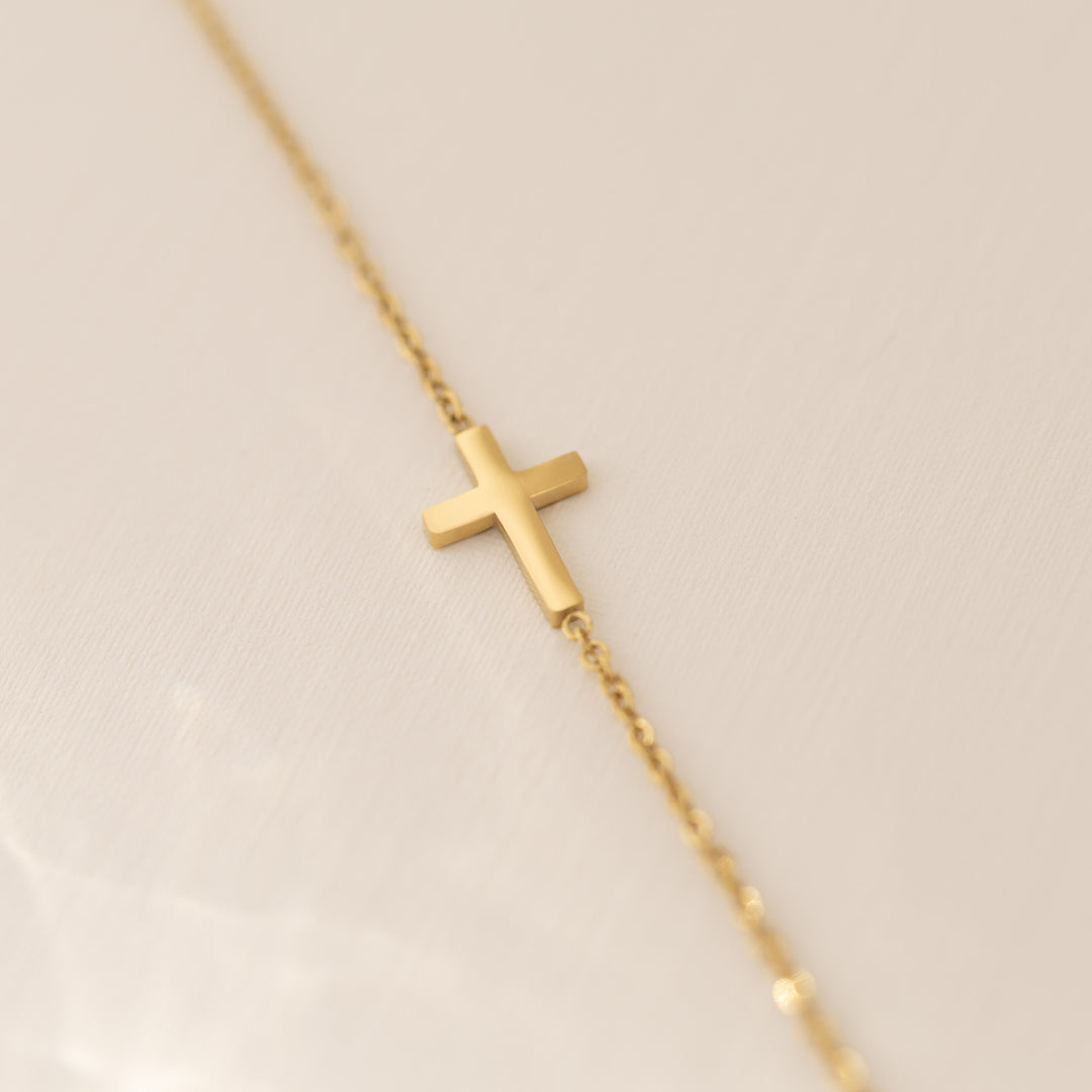 Gold Sideways Cross Necklace