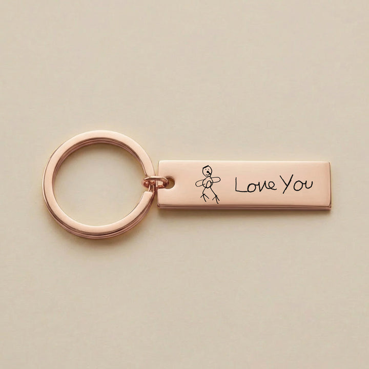 Rose gold personalised daddy keyring with child’s Love You drawing