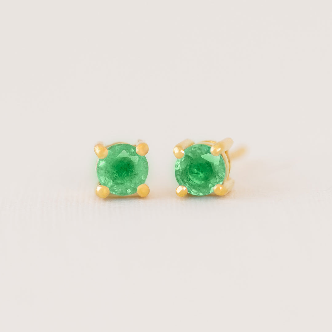 Gold and Emerald Stud Earrings