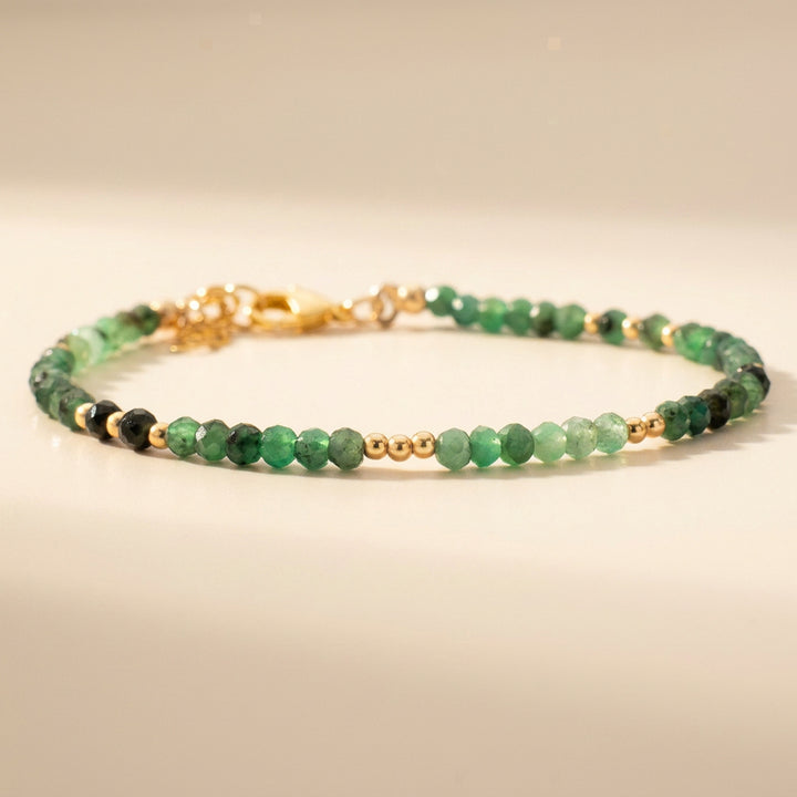 Real emerald skinny bracelet in 14k gold filled — May birthstone, 2.9-3mm natural emerald beads, handmade UK