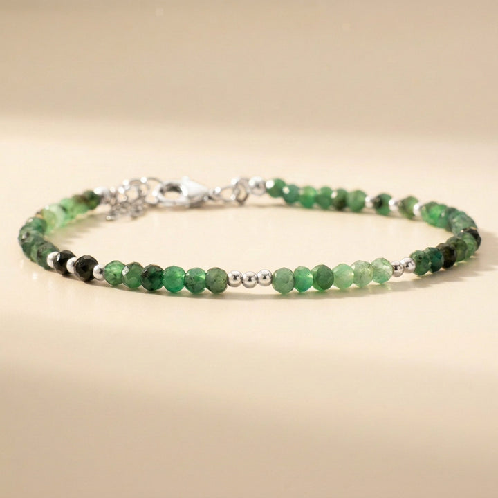 Real emerald skinny bracelet in 925 sterling silver — May birthstone, natural emerald beads, handmade UK