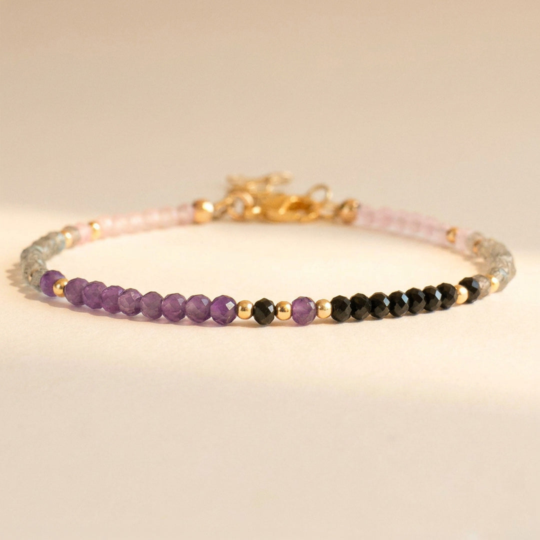 14K gold filled empath protection bracelet with four real crystals — handmade UK