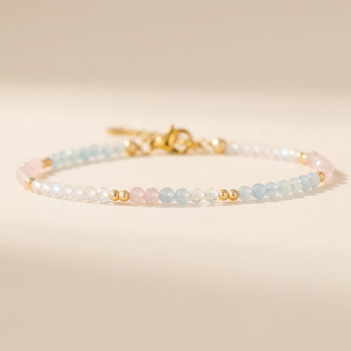 14K gold filled fertility bracelet with Rose Quartz, Aquamarine and Moonstone — handmade UK
