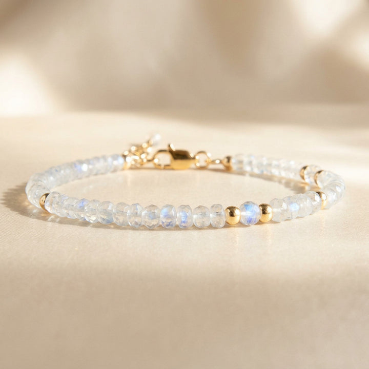 14K gold filled rainbow moonstone bracelet with hand-cut faceted stones — handmade UK
