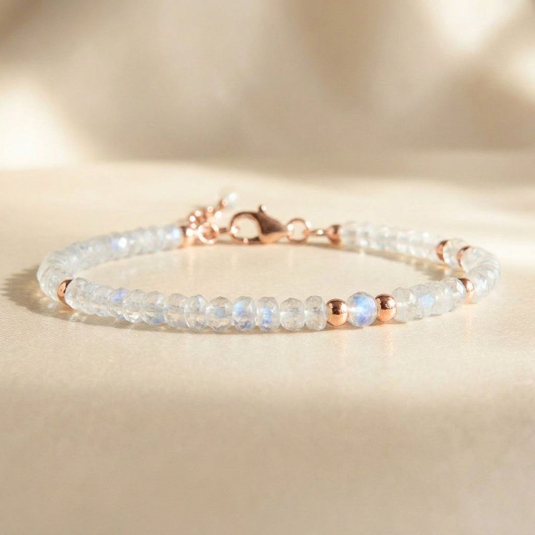 Rose gold filled rainbow moonstone bracelet — handmade UK

