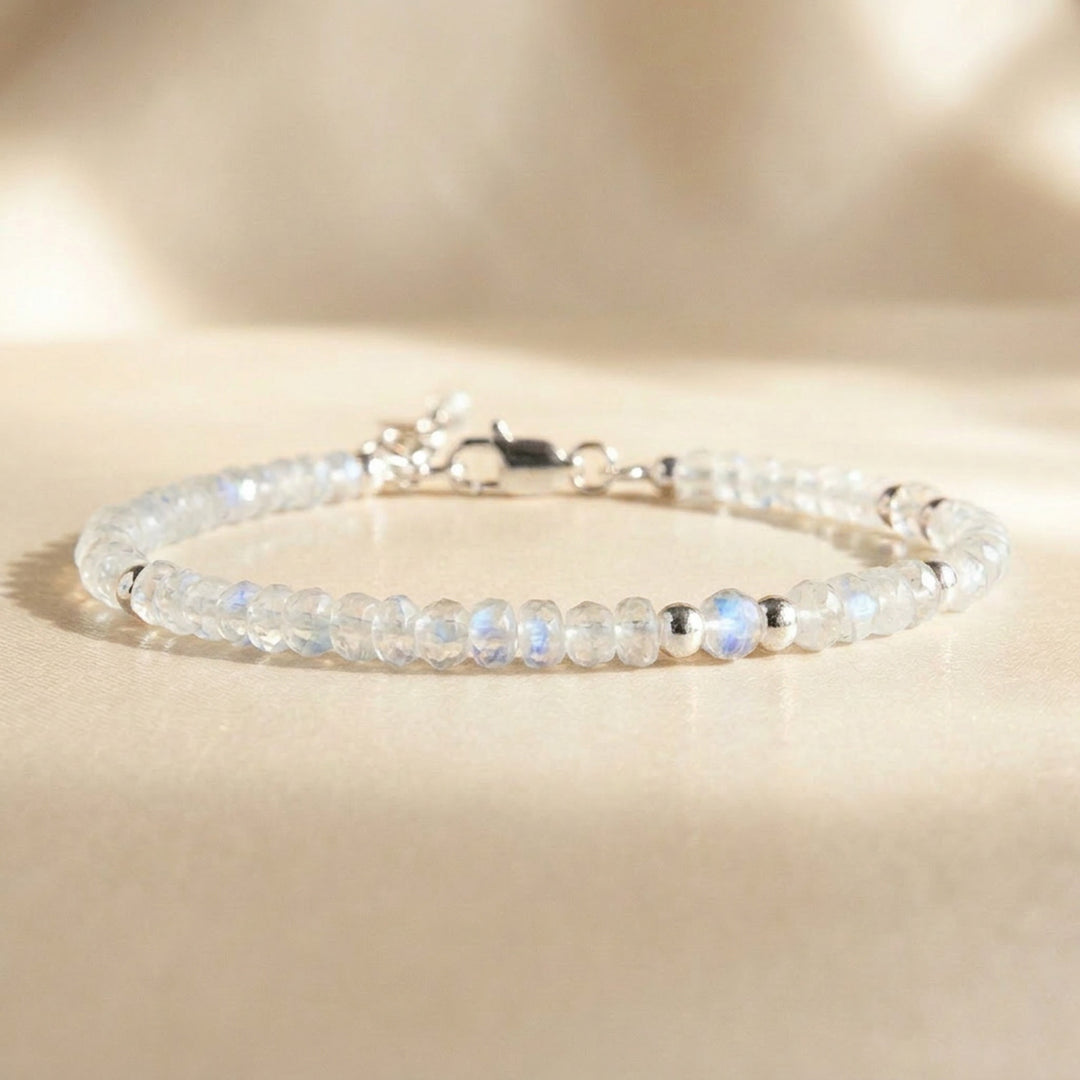 Sterling silver rainbow moonstone bracelet — handmade UK
