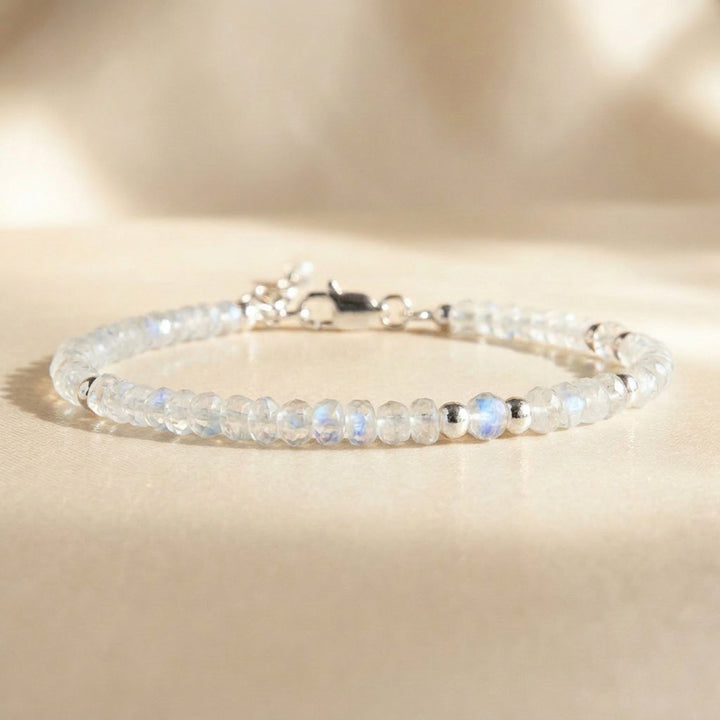 Sterling silver rainbow moonstone bracelet — handmade UK
