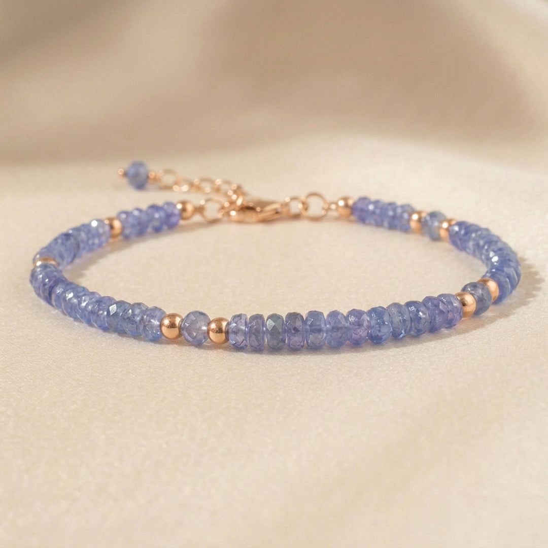 Rose gold filled tanzanite bracelet — handmade UK