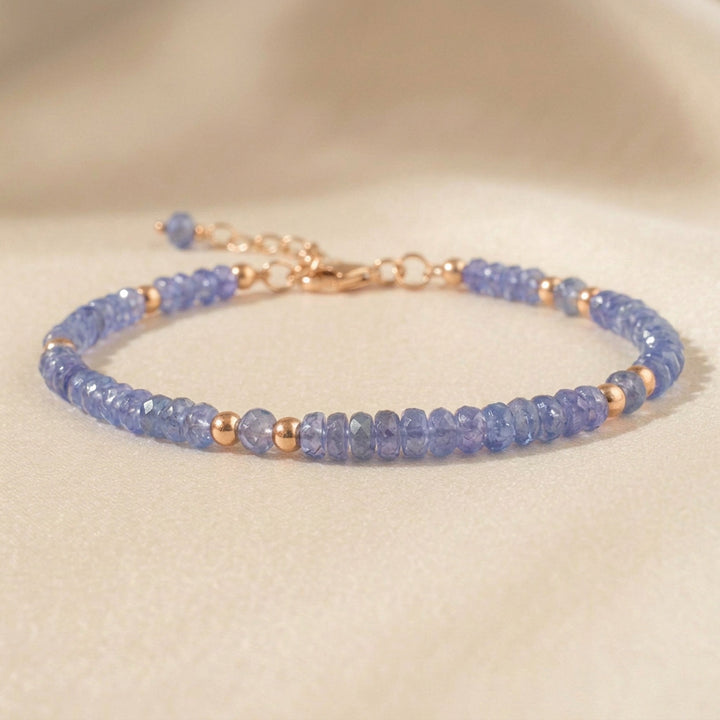 Rose gold filled tanzanite bracelet — handmade UK