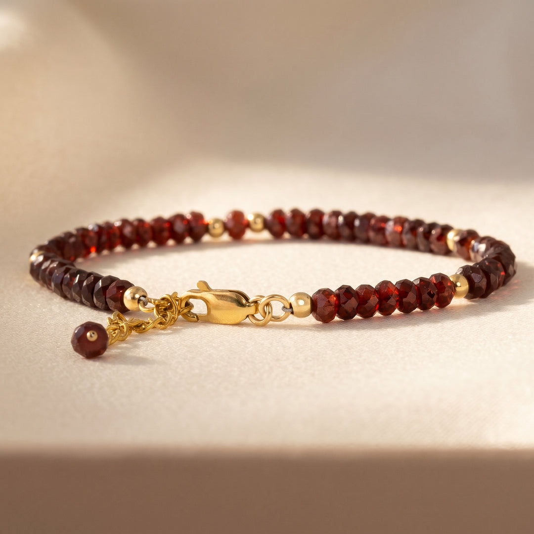 14K gold filled garnet bracelet clasp and extender detail