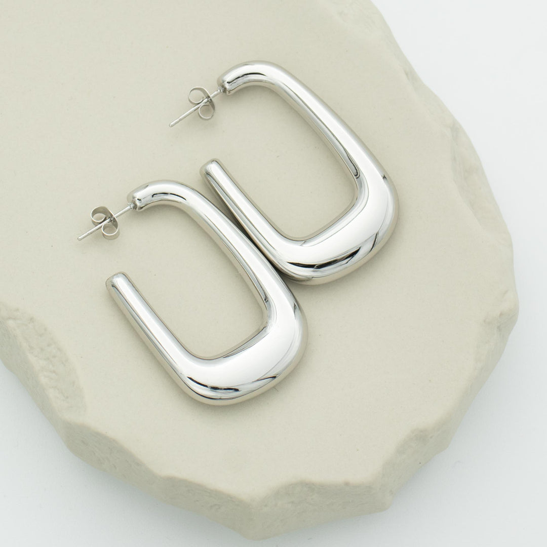 Square silver hoop earrings
