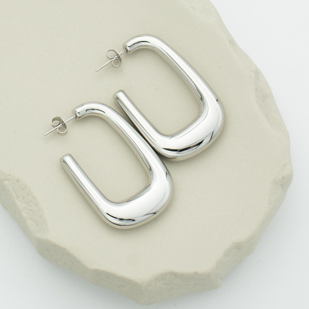 Silver Rectangle Hoop Earrings