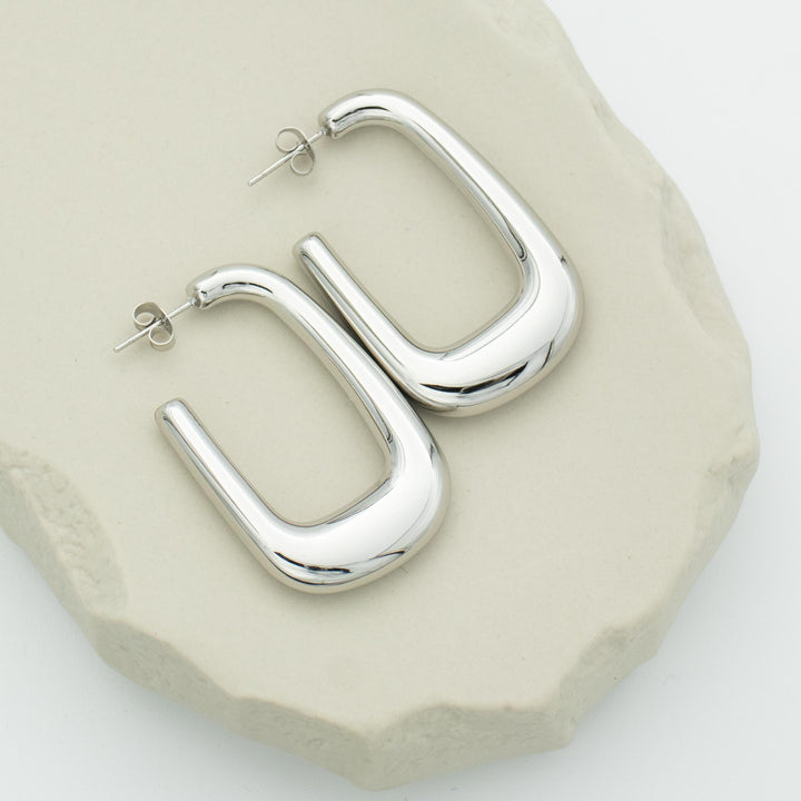 Silver Rectangle Hoop Earrings