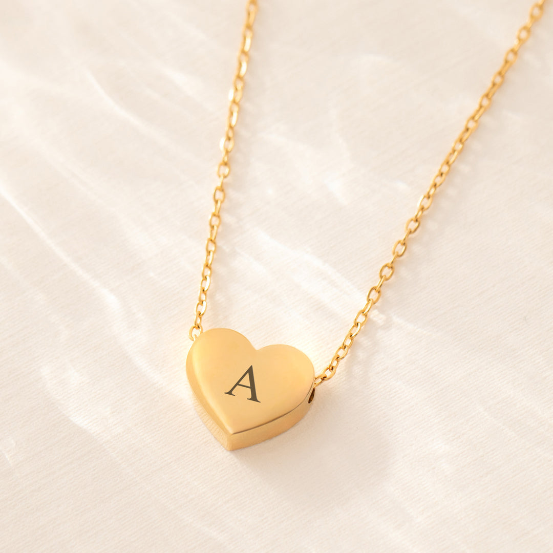 Gold Love Heart Necklace Custom Engraved