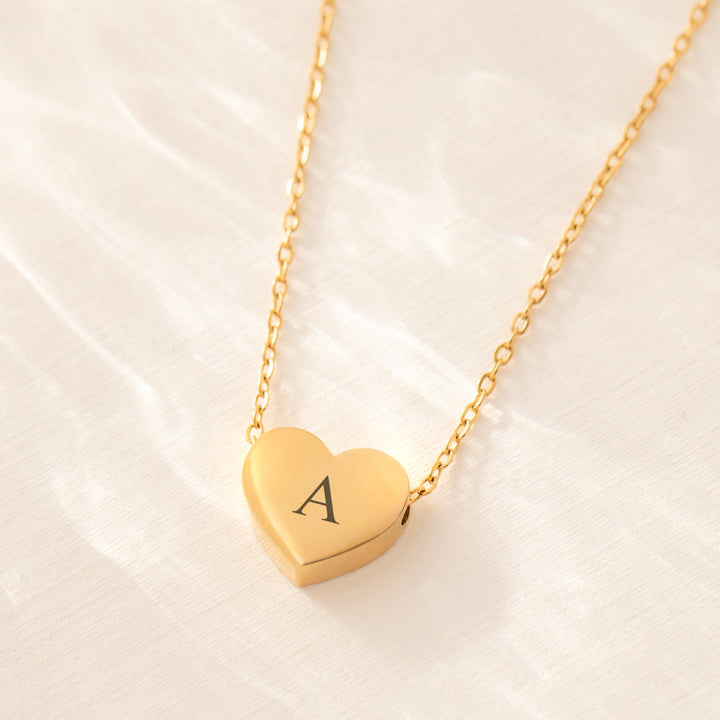 Gold Love Heart Necklace Custom Engraved