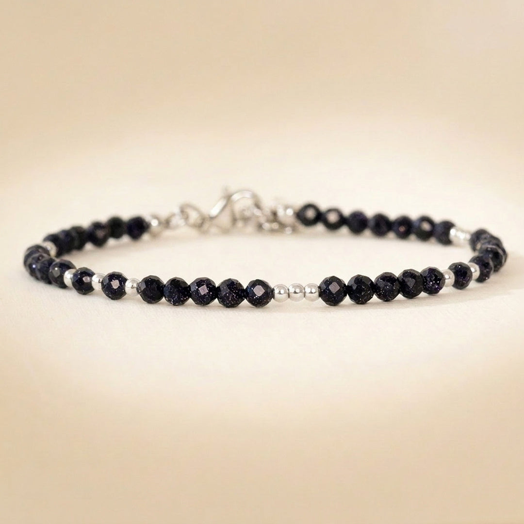 Sterling silver blue goldstone bracelet — handmade UK

