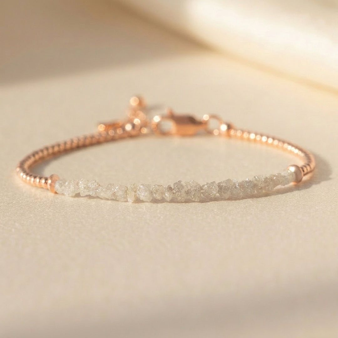 Rose gold filled raw grey diamond bracelet — handmade UK