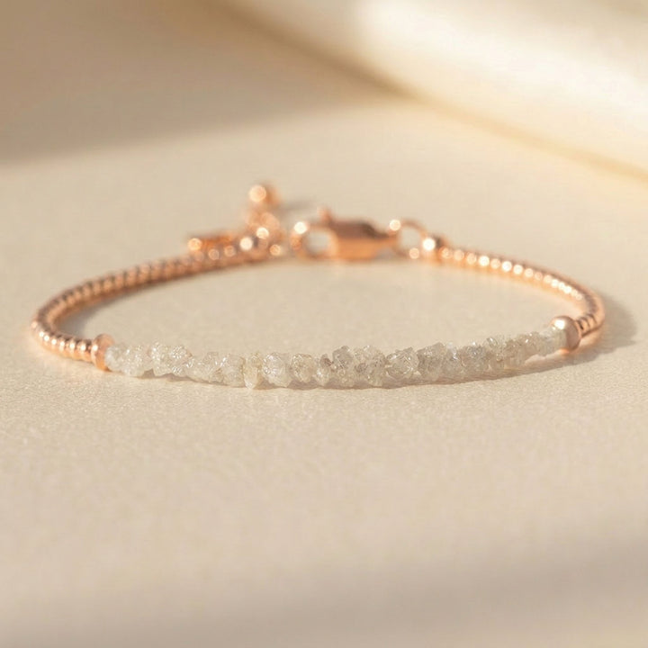 Rose gold filled raw grey diamond bracelet — handmade UK