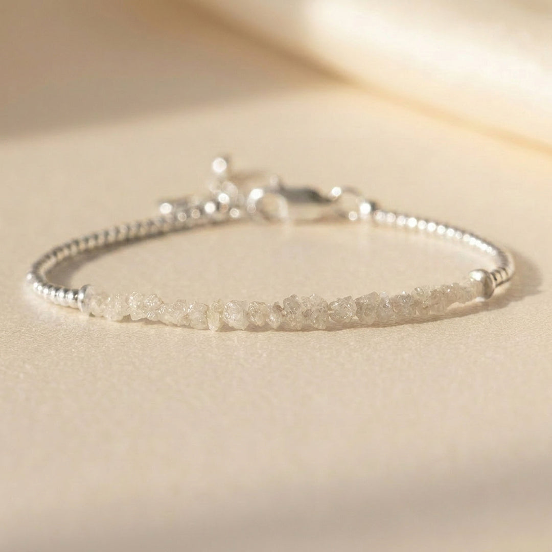 Sterling silver raw grey diamond bracelet — handmade UK