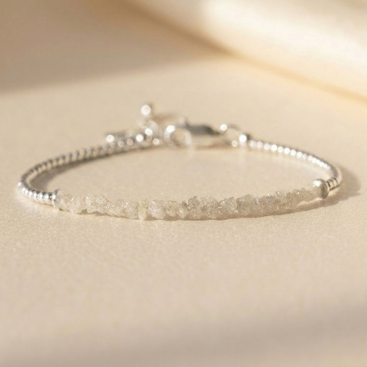 Sterling silver raw grey diamond bracelet — handmade UK