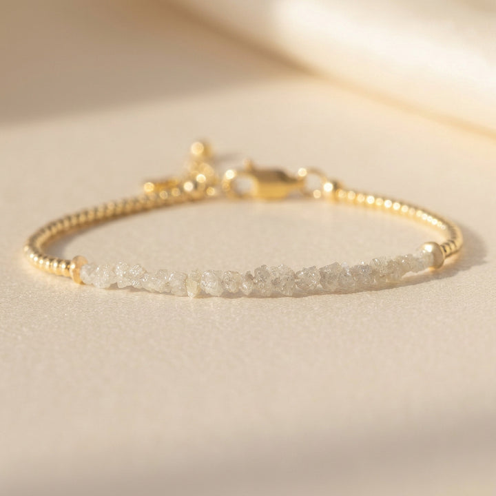 14K gold filled raw grey diamond bracelet — handmade UK