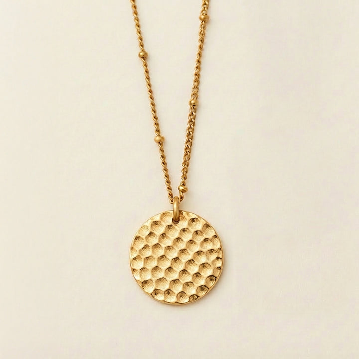 gold disc hammered necklace