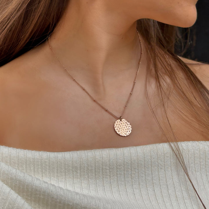 Hidden Message Necklace – Hammered Disc Secret Message Necklace
