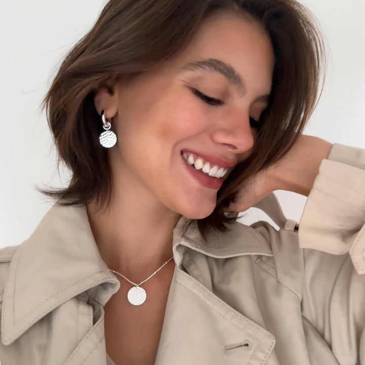 Hammered Silver Hoop Earrings 