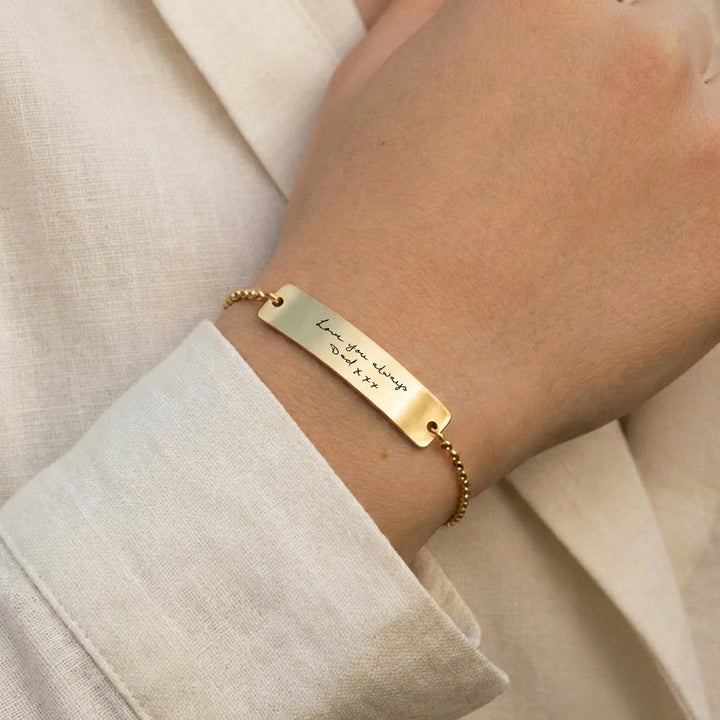 handwriting bracelet in gold