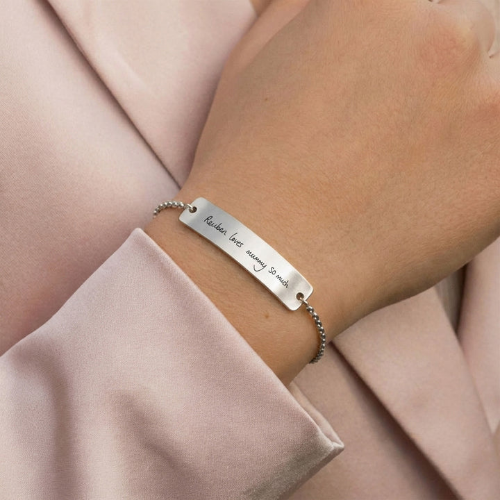 handwriting engraved bracelet in silver