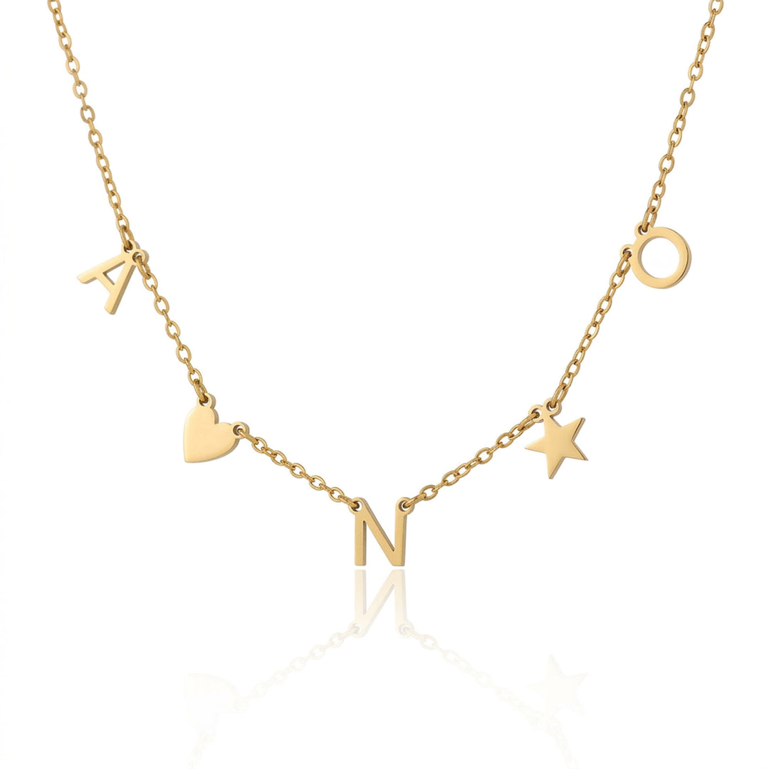 Gold Heart initials necklace with children&