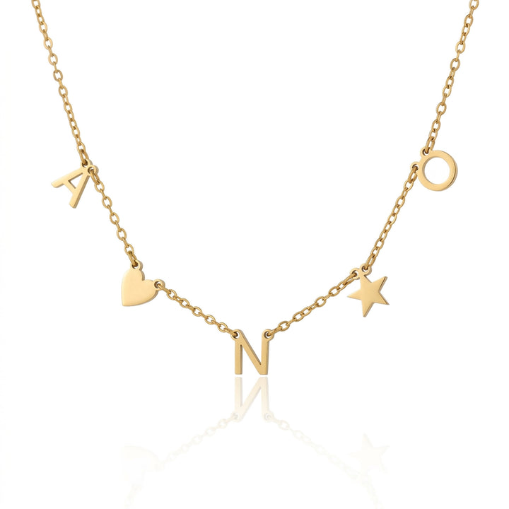 Gold Heart initials necklace with children&