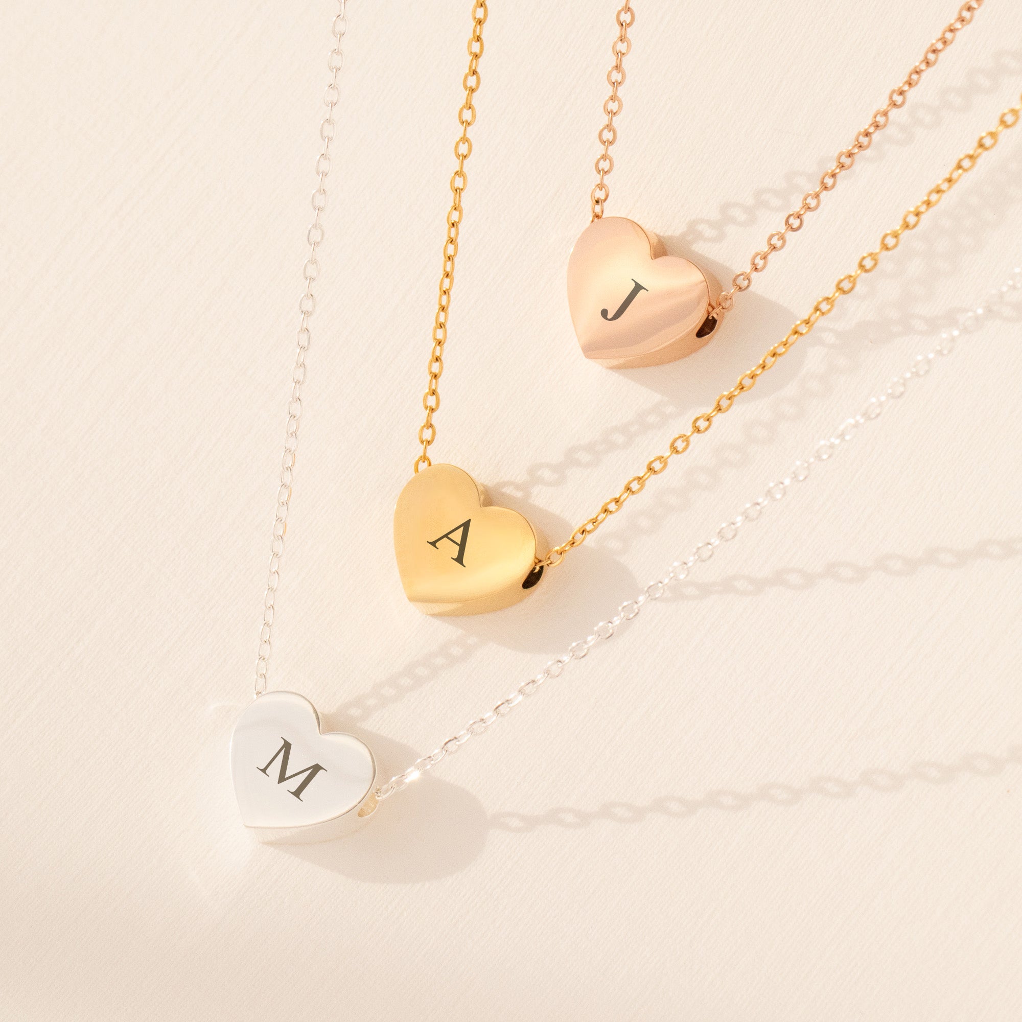 Personalised Heart Necklace | Engraved Initial | Gold, Silver & Rose ...