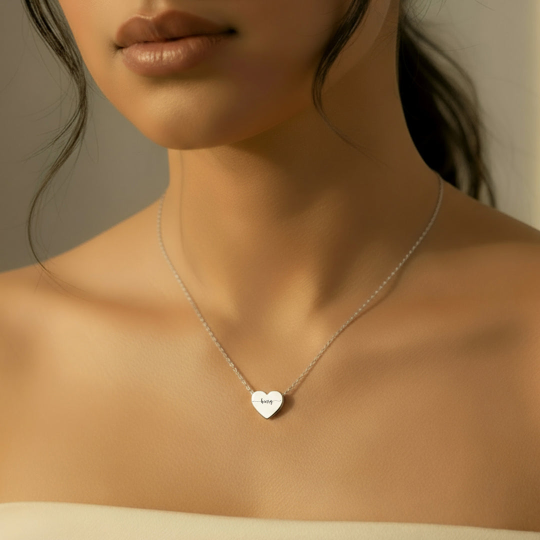 Silver Engraved Heart Necklace