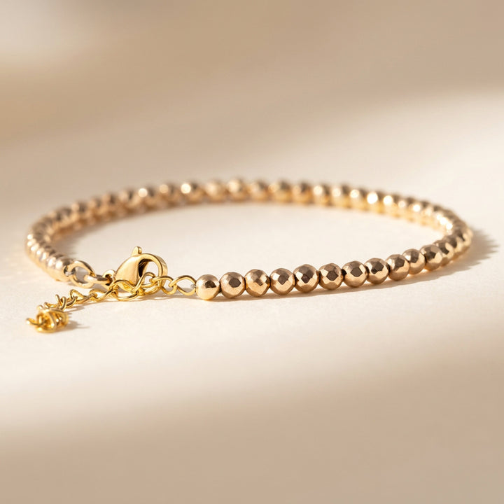 14K gold filled hematite bracelet clasp close-up — lobster clasp and 1.5" extender detail