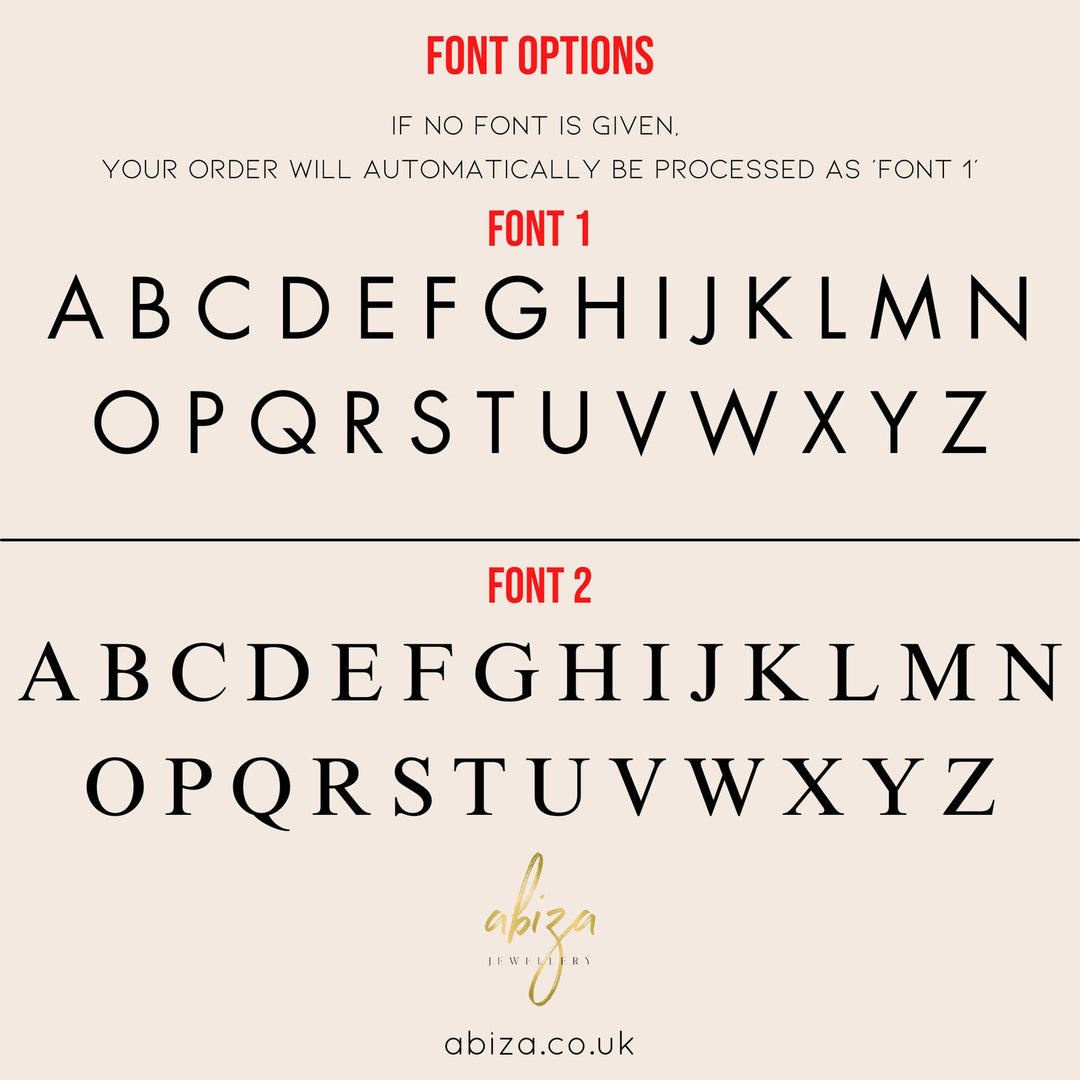 Initial disc font chart — choose your engraved letter