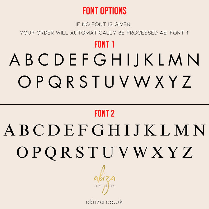 Initial disc font chart — choose your engraved letter