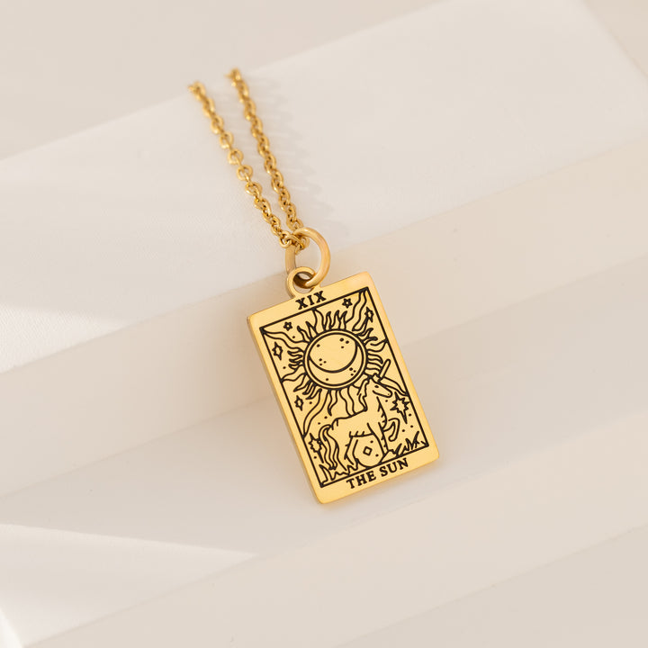 The sun tarot card necklace in gold
