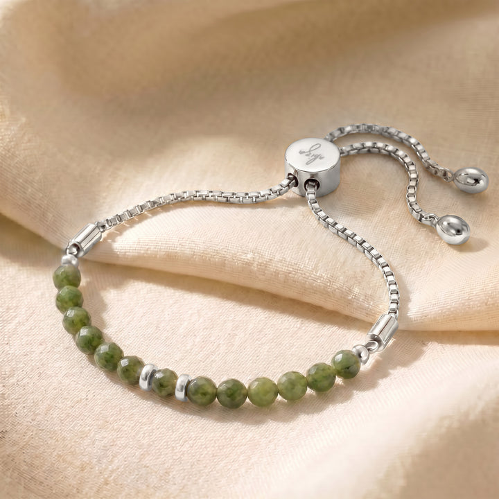 Silver African jade slider bracelet with adjustable slider chain