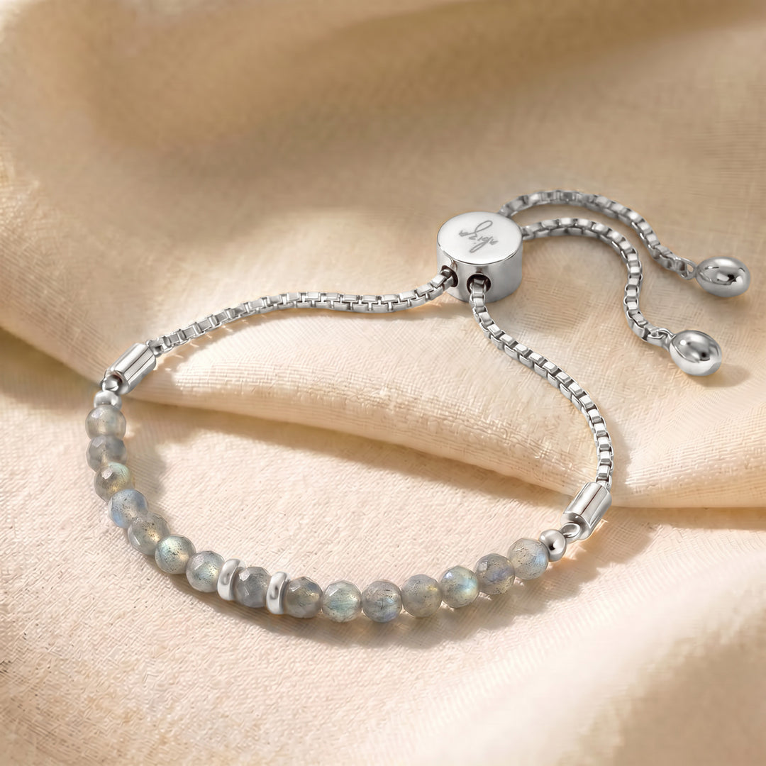 Silver labradorite bracelet with adjustable slider chain