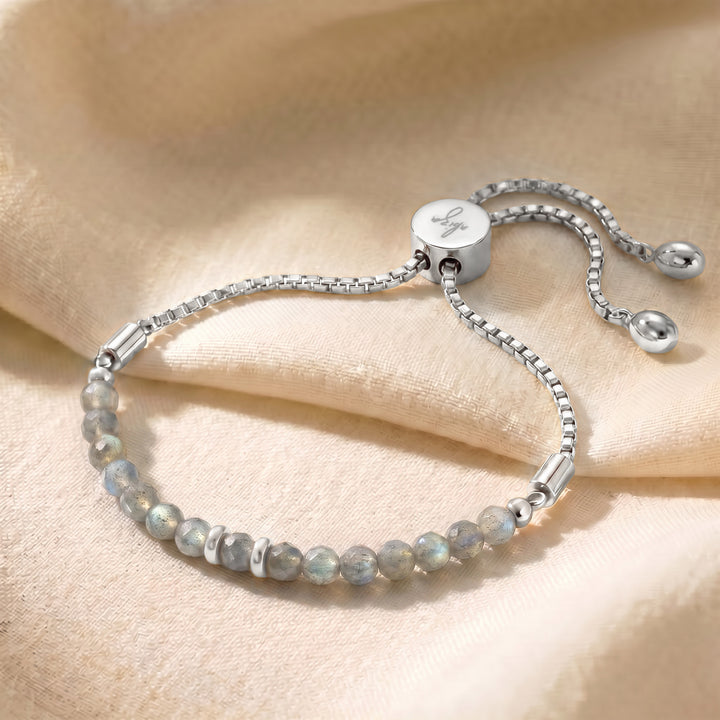 Silver labradorite bracelet with adjustable slider chain