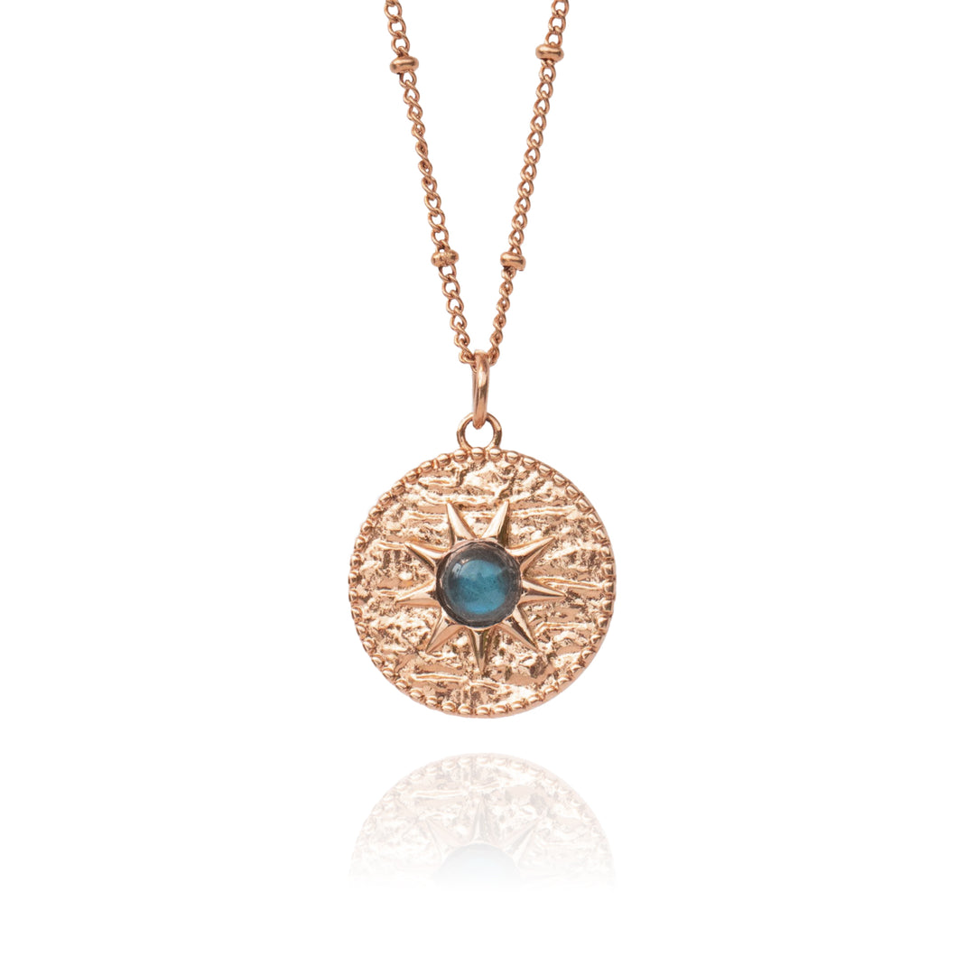 Rose Gold Sun Necklace with Labradorite