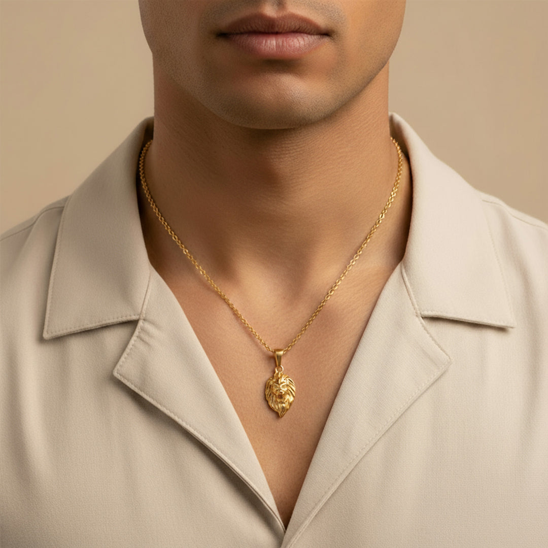 Gold Lion Necklace Mens