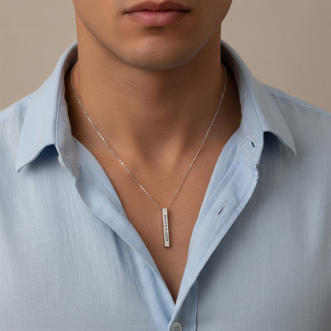 location coordinates mens necklace