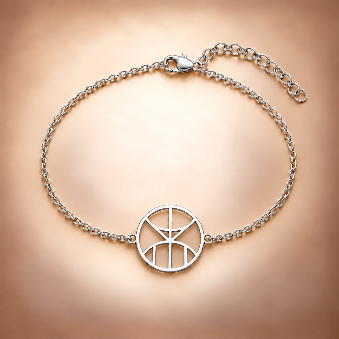 Silver monogram name bracelet, 20mm open circle on a fine cable chain
