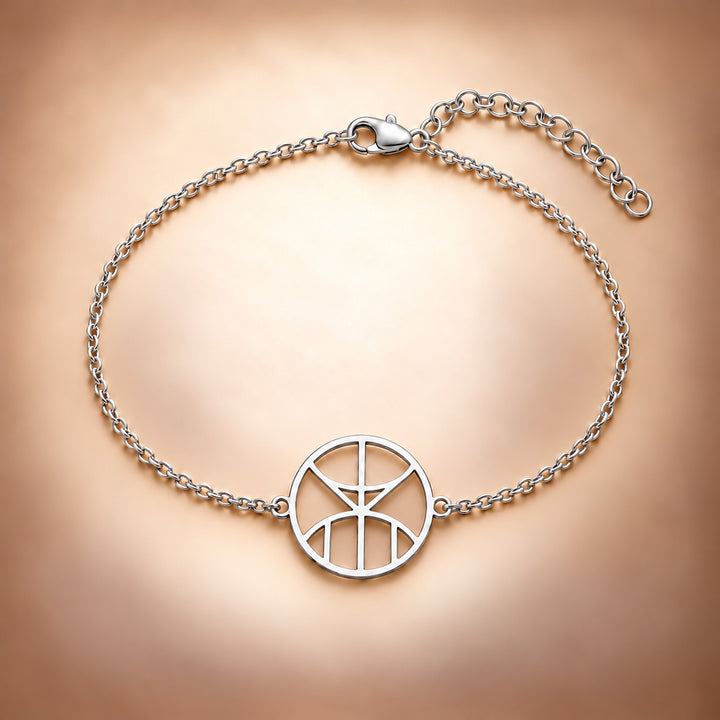 Silver monogram name bracelet, 20mm open circle on a fine cable chain