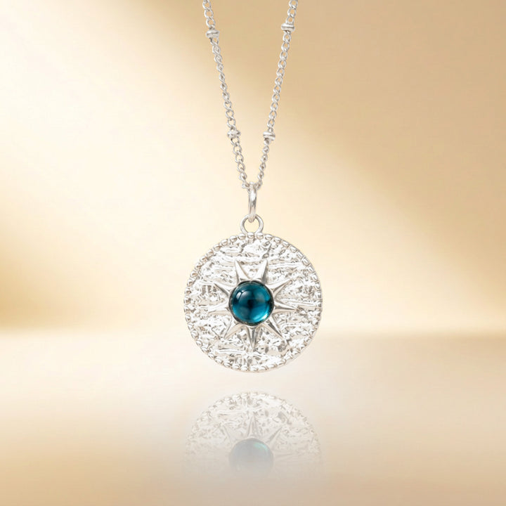 Silver London Blue Topaz sun necklace — handmade UK