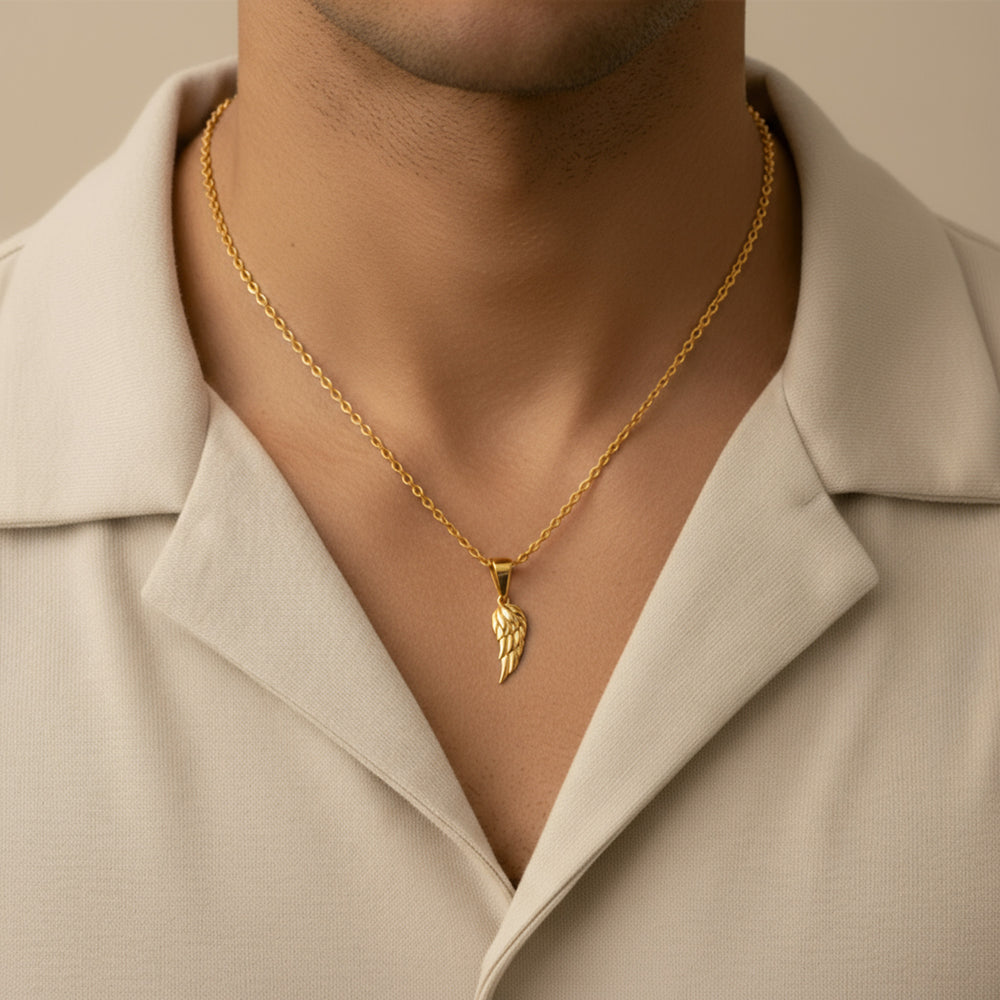 Mens Gold Angel Wing Necklace