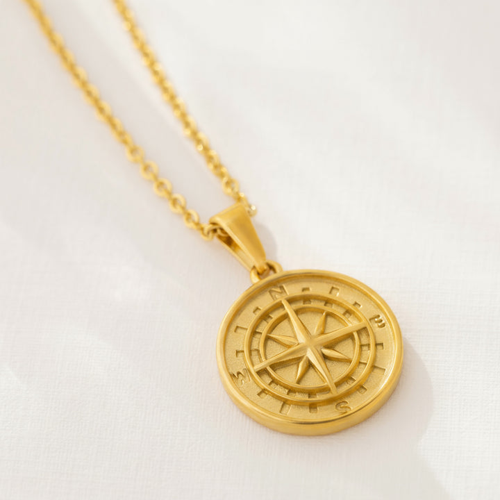Gold Compass Necklace Mens